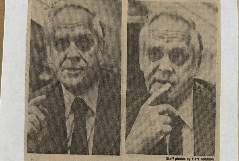 Two images of an older man speaking.